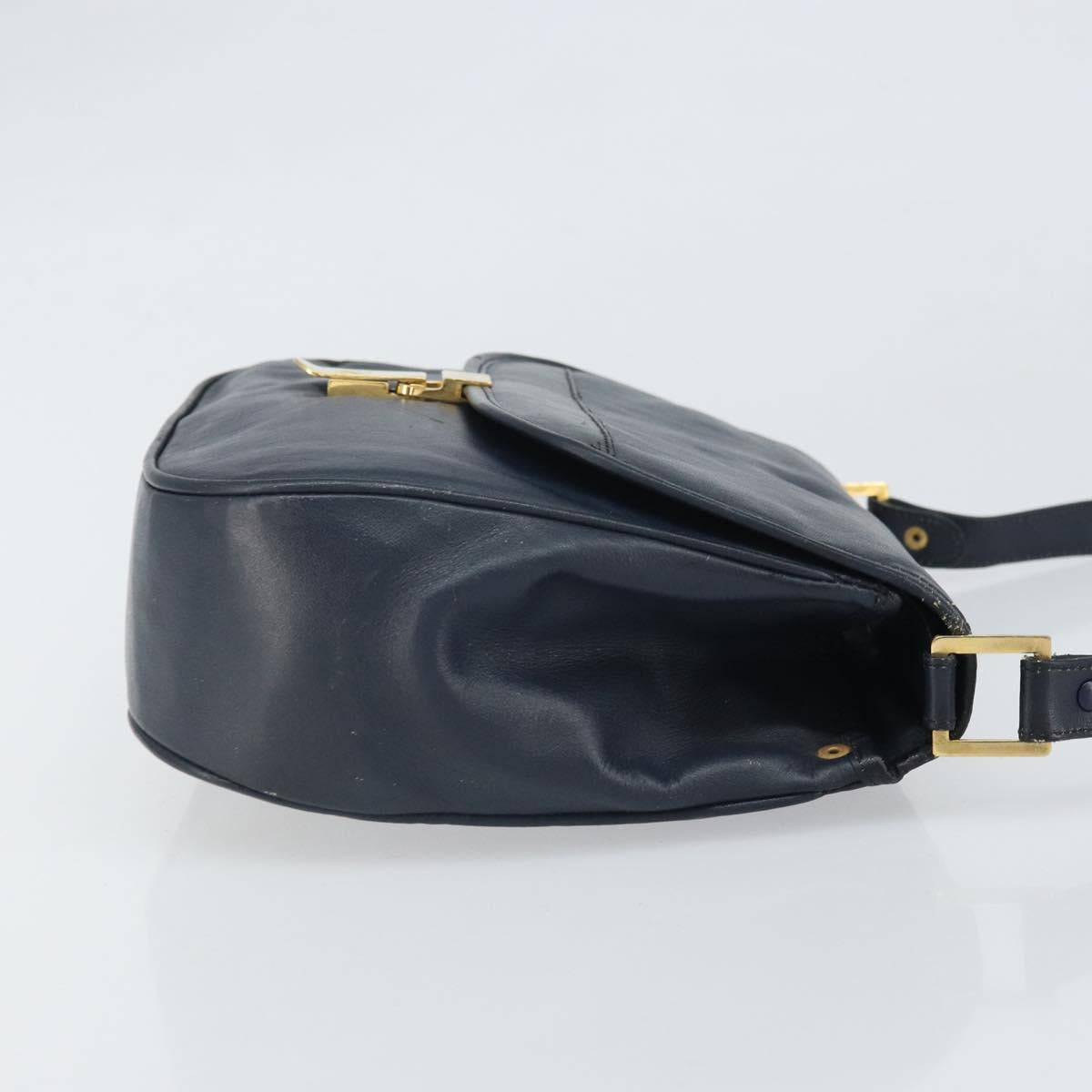 Christian Dior Shoulder Bag Leather Navy Gold Auth bs33272