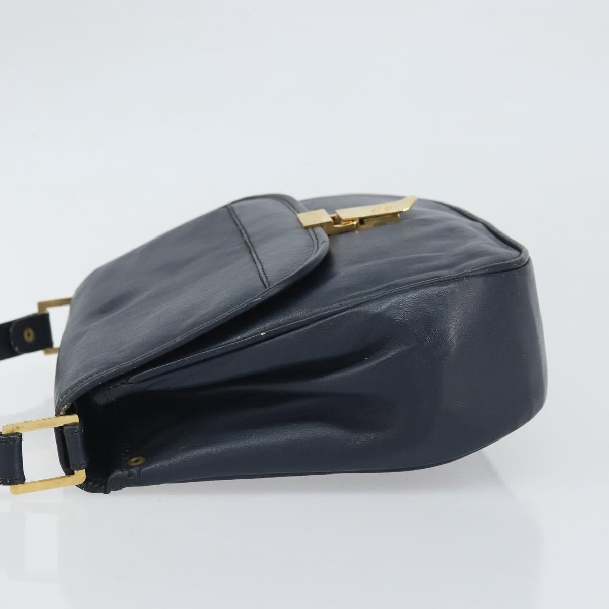 Christian Dior Shoulder Bag Leather Navy Gold Auth bs33272