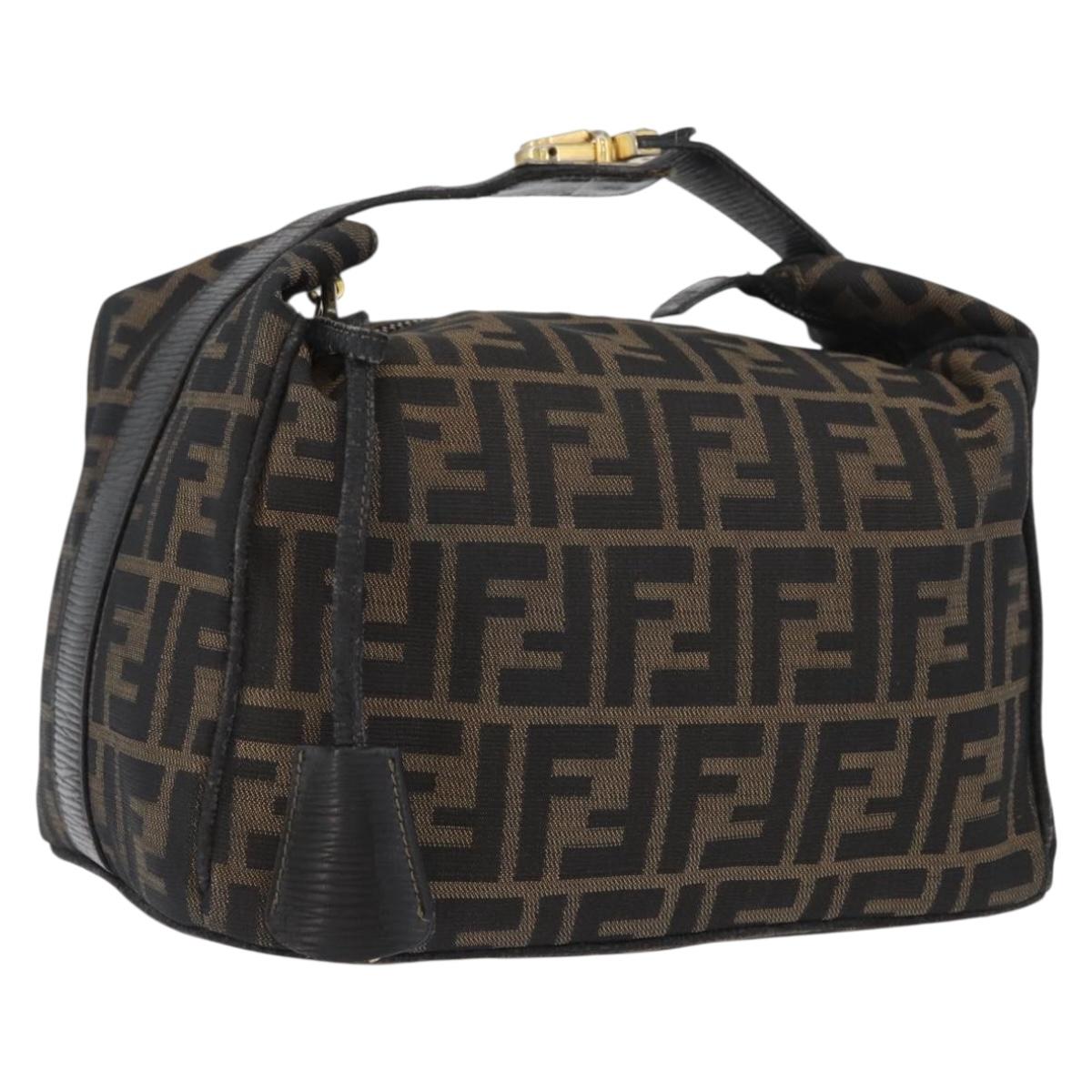 FENDI Zucca Canvas Hand Bag Black Brown Auth bs33273