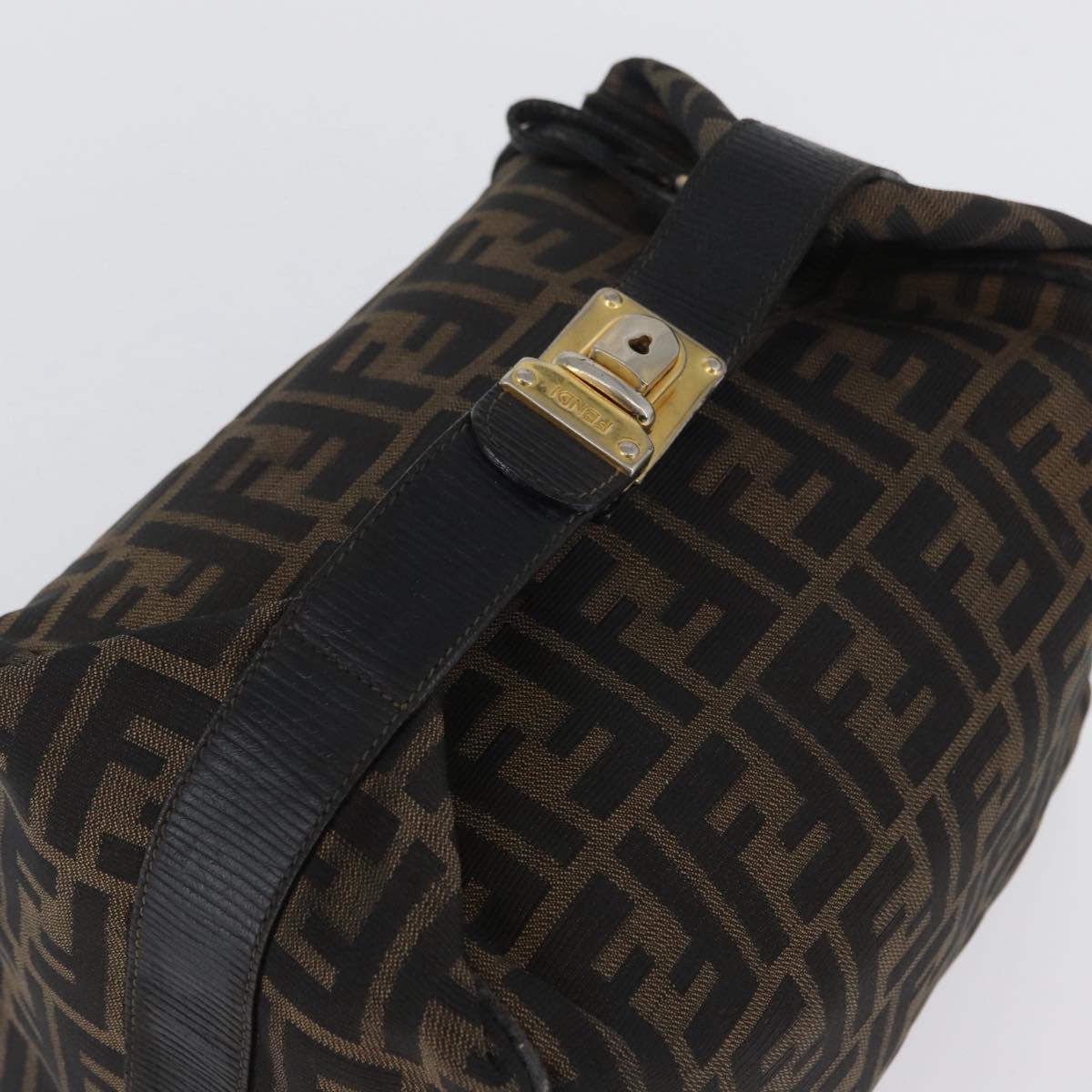 FENDI Zucca Canvas Hand Bag Black Brown Auth bs33273