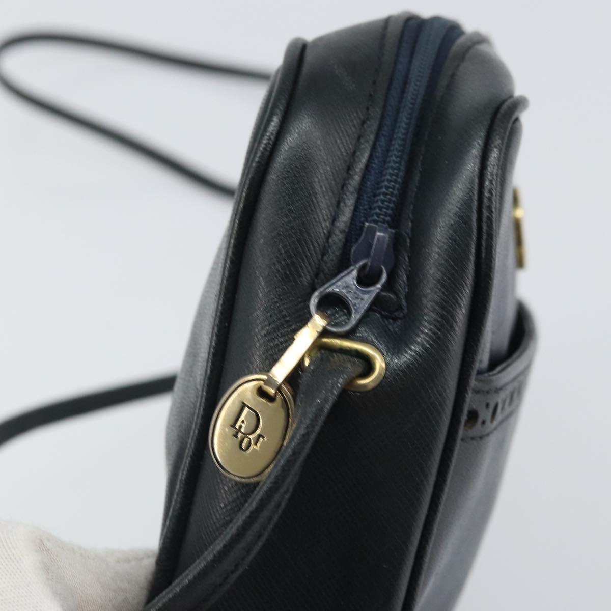 Christian Dior Shoulder Bag Leather Navy Gold Auth bs33276