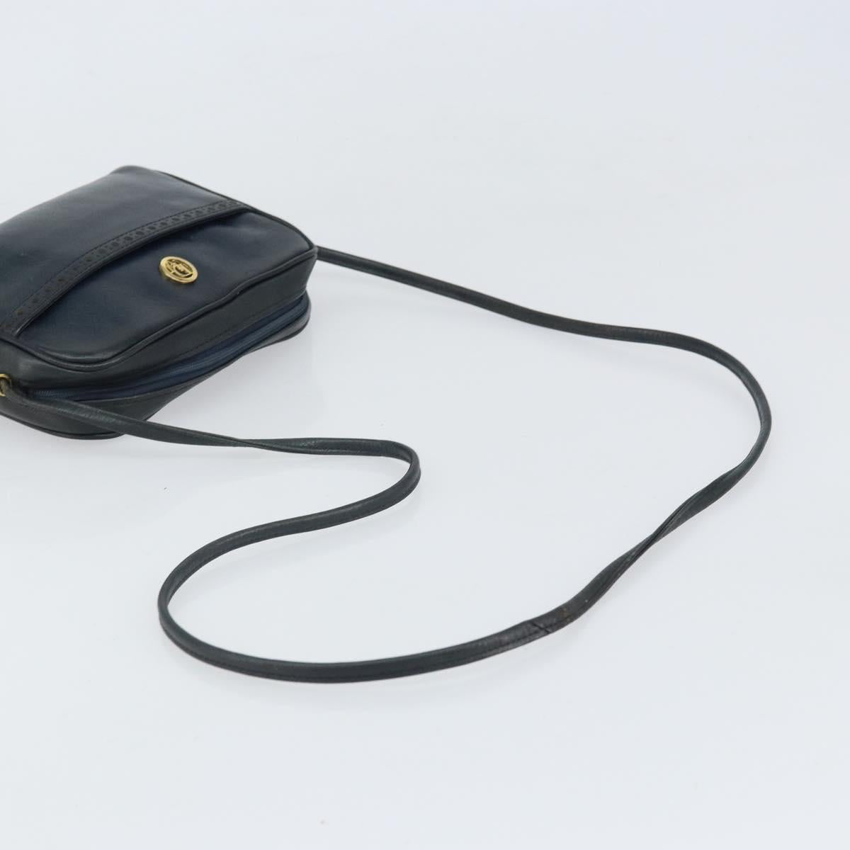 Christian Dior Shoulder Bag Leather Navy Gold Auth bs33276