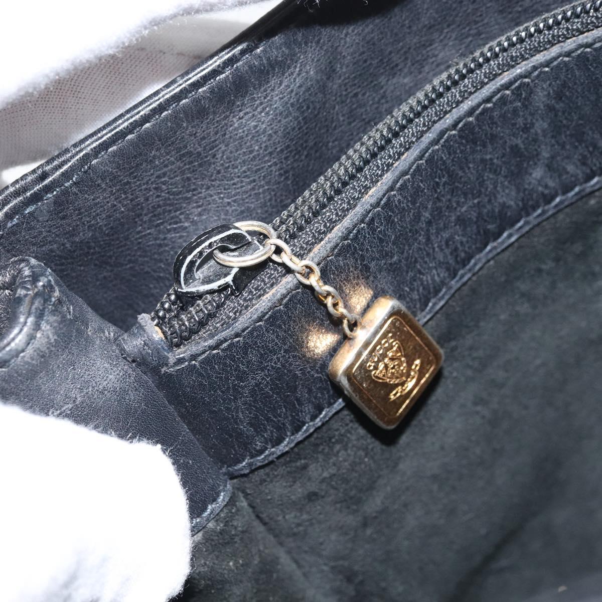 GUCCI Shoulder Bag Leather Black Gold Auth bs33277