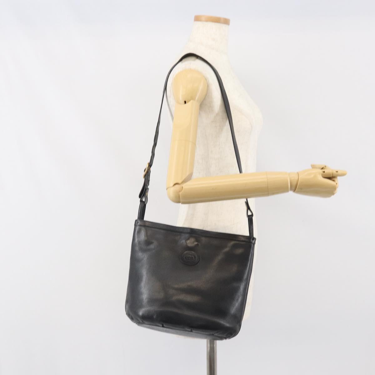 GUCCI Shoulder Bag Leather Black Gold Auth bs33277