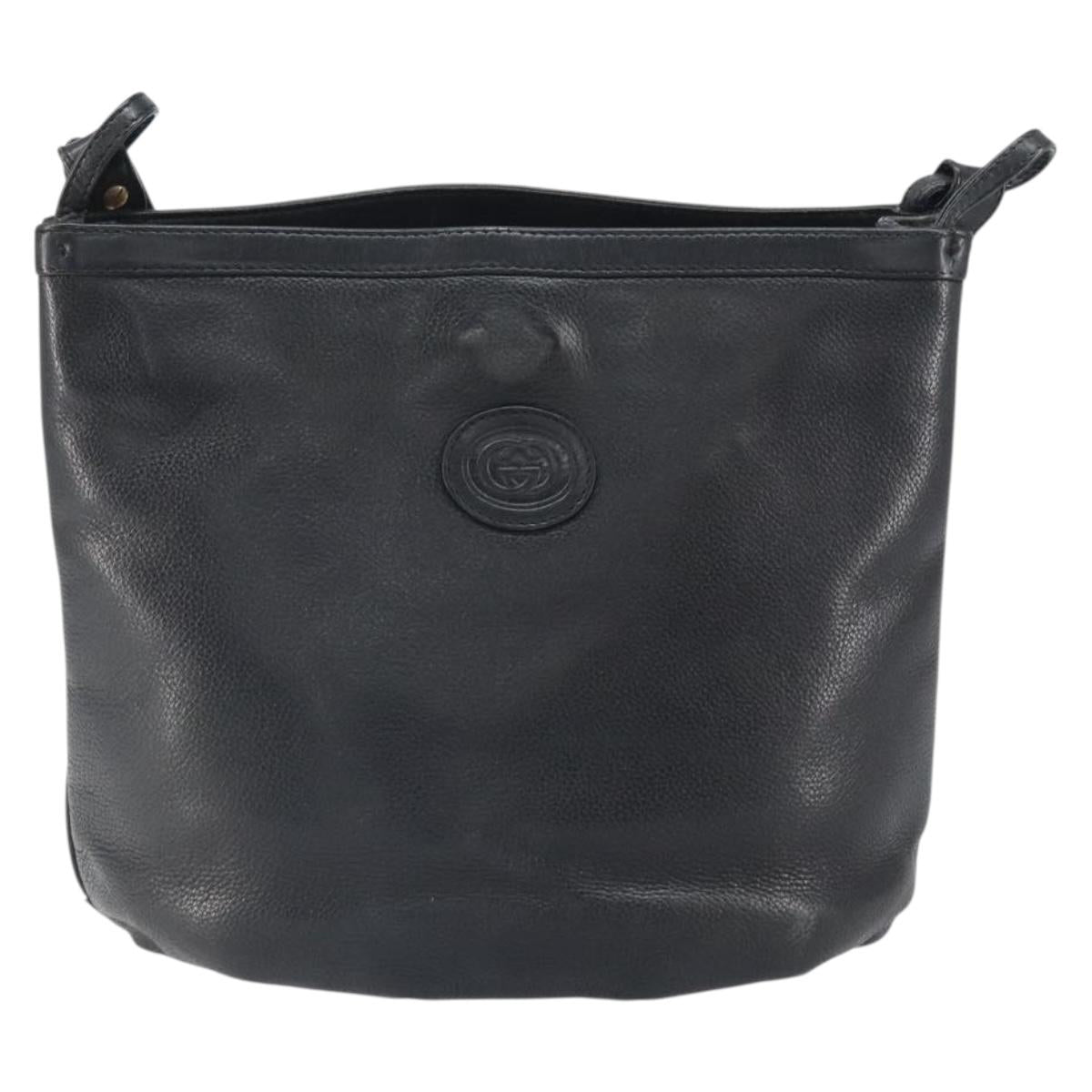 GUCCI Shoulder Bag Leather Black Gold Auth bs33277