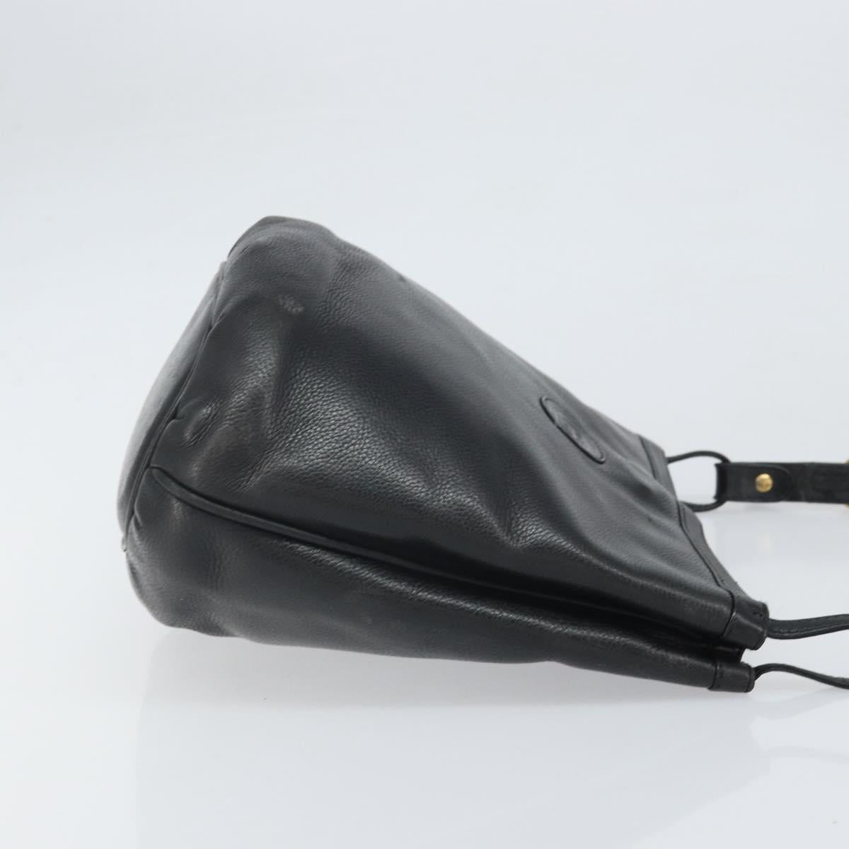 GUCCI Shoulder Bag Leather Black Gold Auth bs33277
