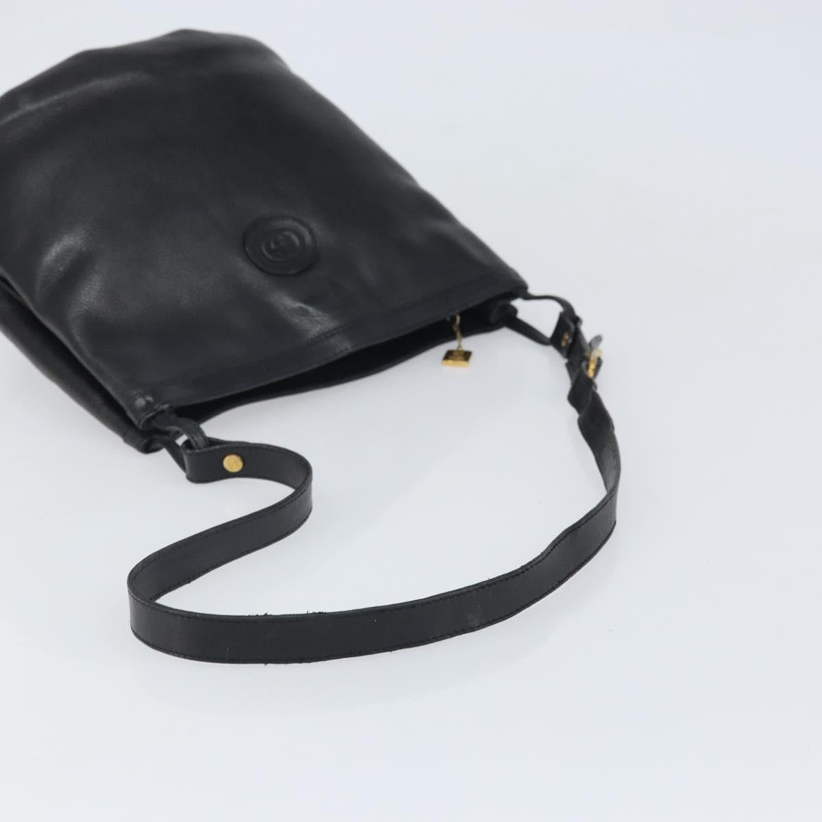 GUCCI Shoulder Bag Leather Black Gold Auth bs33277