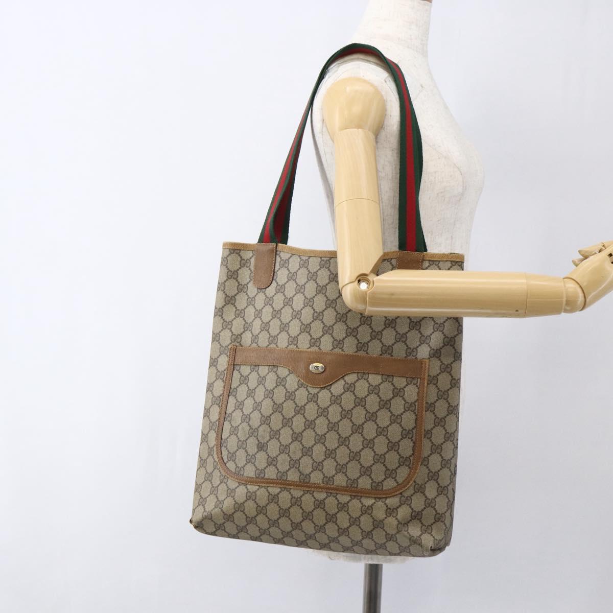 GUCCI GG Supreme Web Sherry Line Tote Bag PVC Beige Gold 40 02 003 Auth bs33280