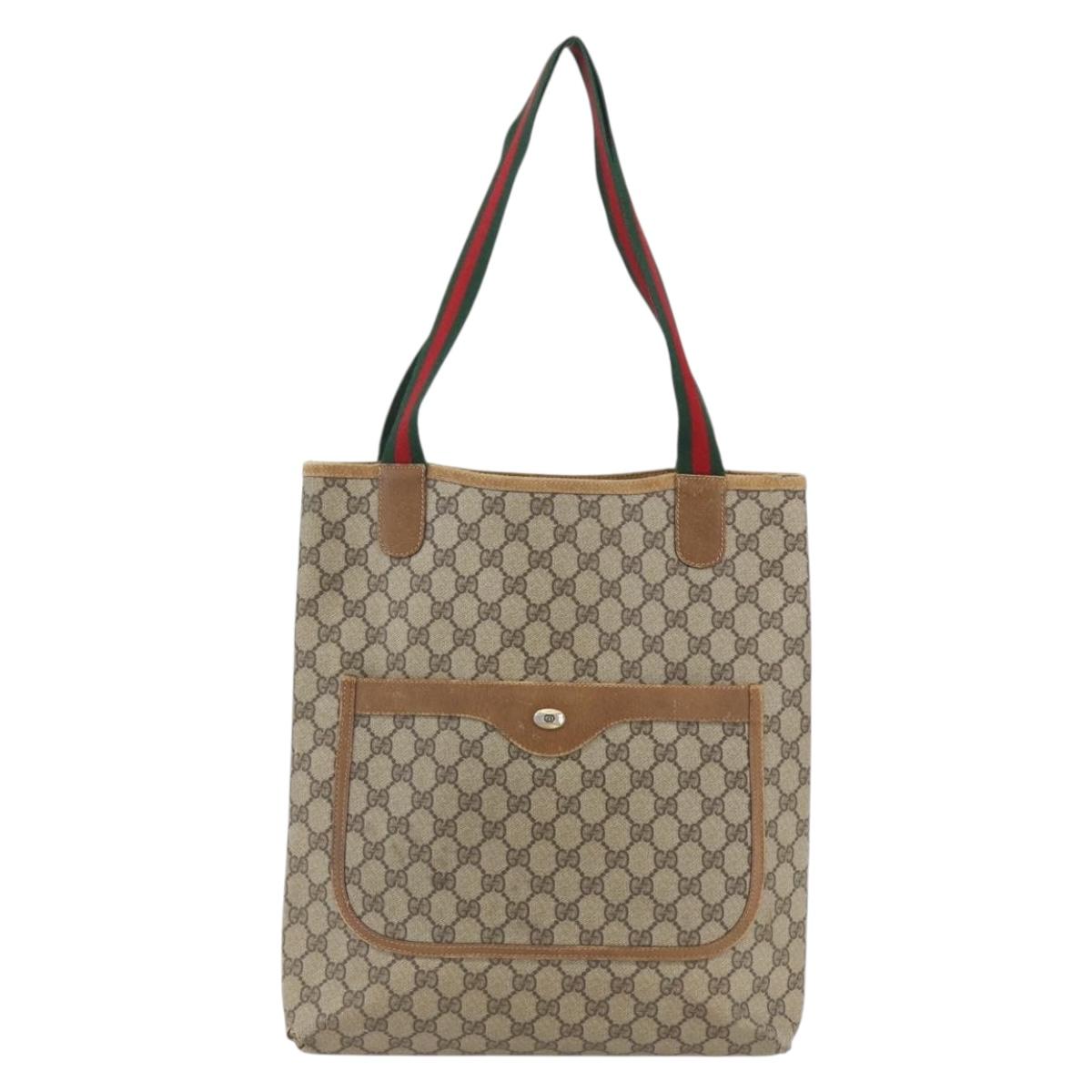 GUCCI GG Supreme Web Sherry Line Tote Bag PVC Beige Gold 40 02 003 Auth bs33280