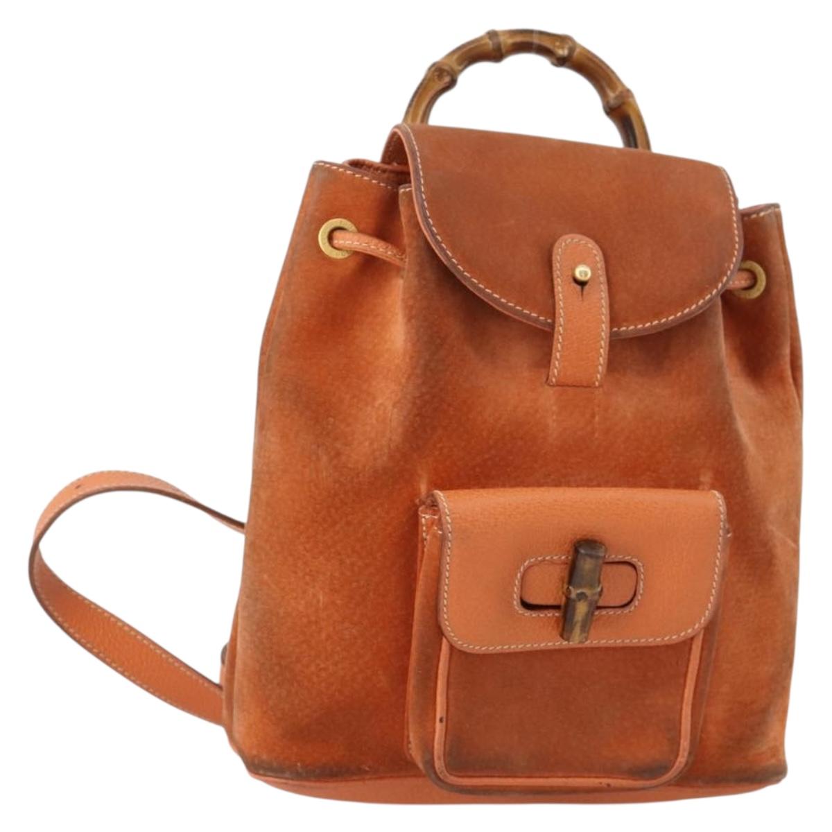 GUCCI Bamboo Backpack Suede Brown Gold 003 1956 0030 Auth bs33281