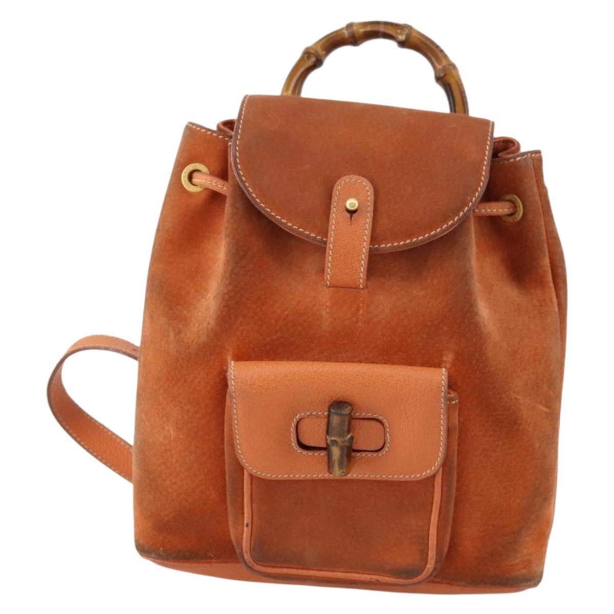 GUCCI Bamboo Backpack Suede Brown Gold 003 1956 0030 Auth bs33281