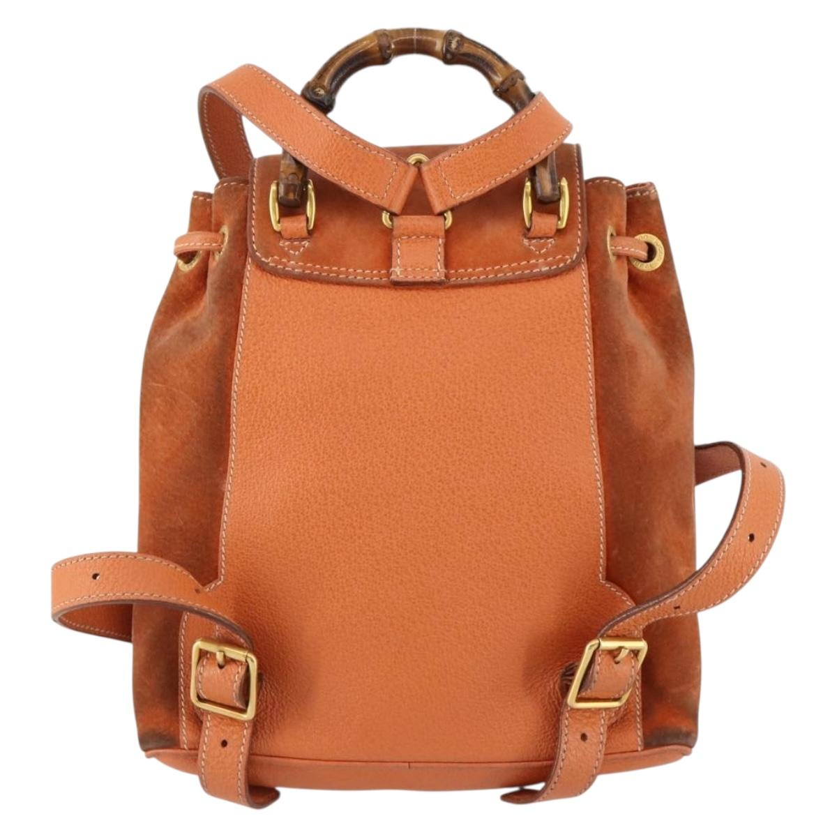 GUCCI Bamboo Backpack Suede Brown Gold 003 1956 0030 Auth bs33281