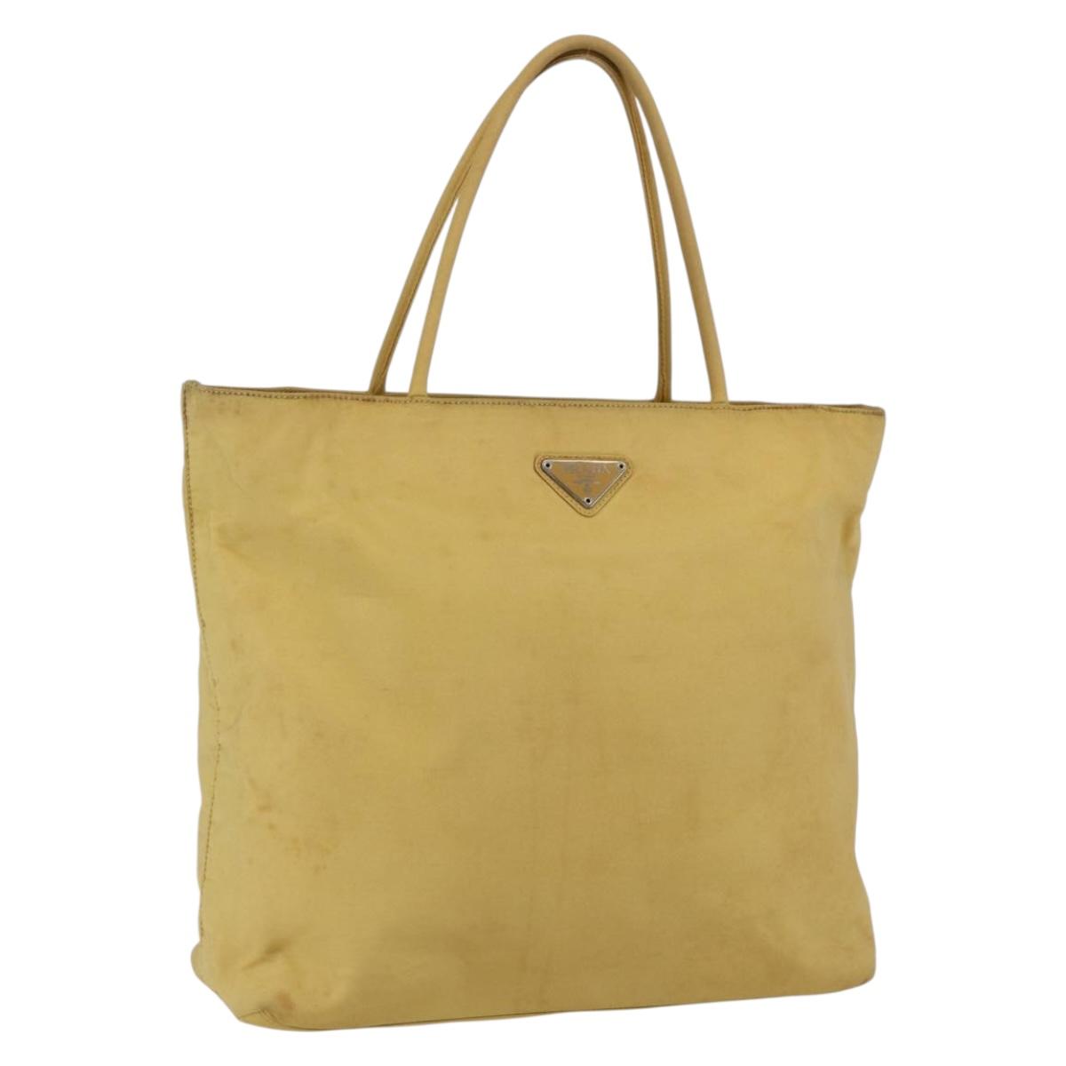 PRADA Hand Bag Nylon Yellow Silver Auth bs33282