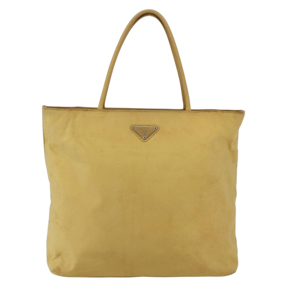 PRADA Hand Bag Nylon Yellow Silver Auth bs33282