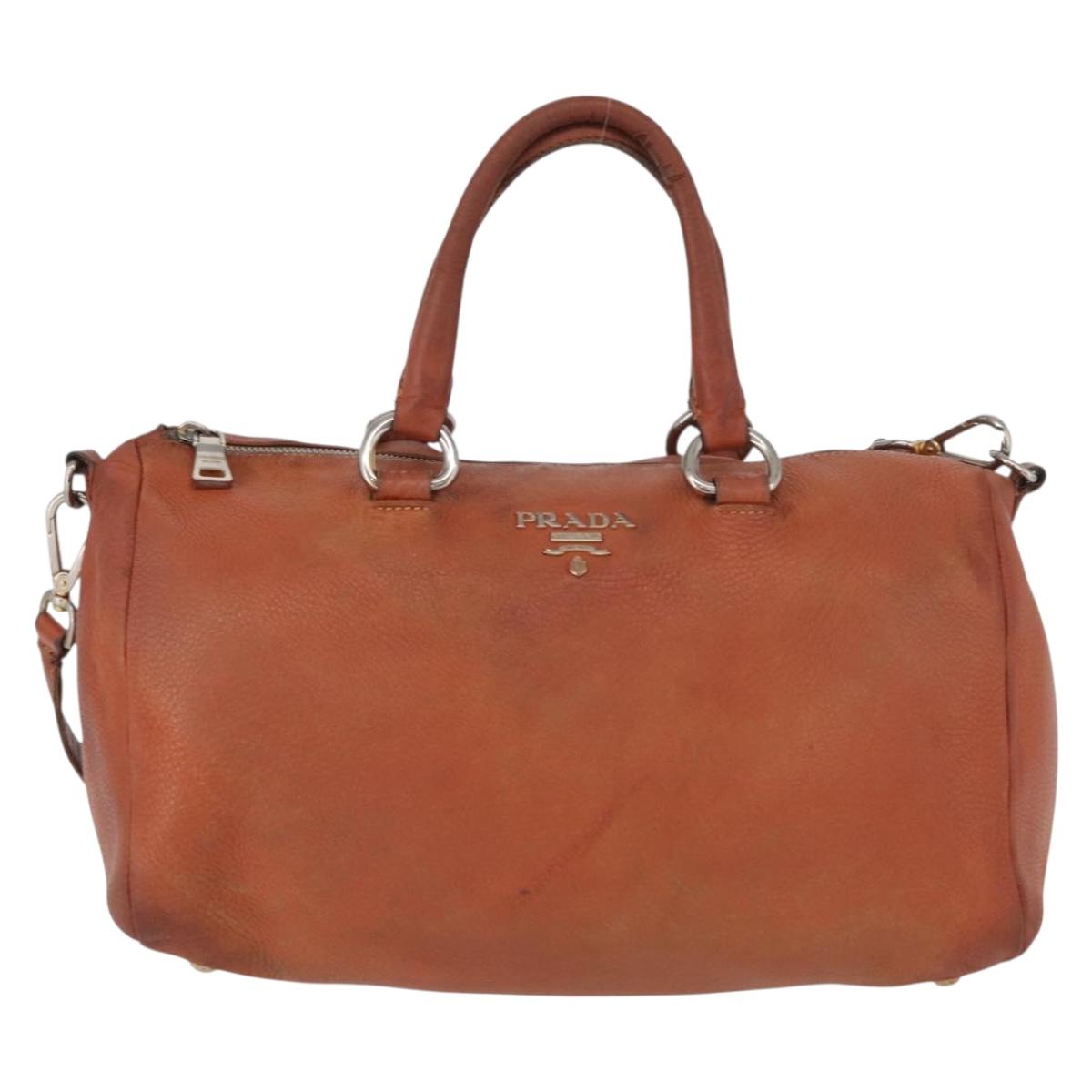 PRADA Hand Bag Leather 2way Orange Silver Auth bs33283