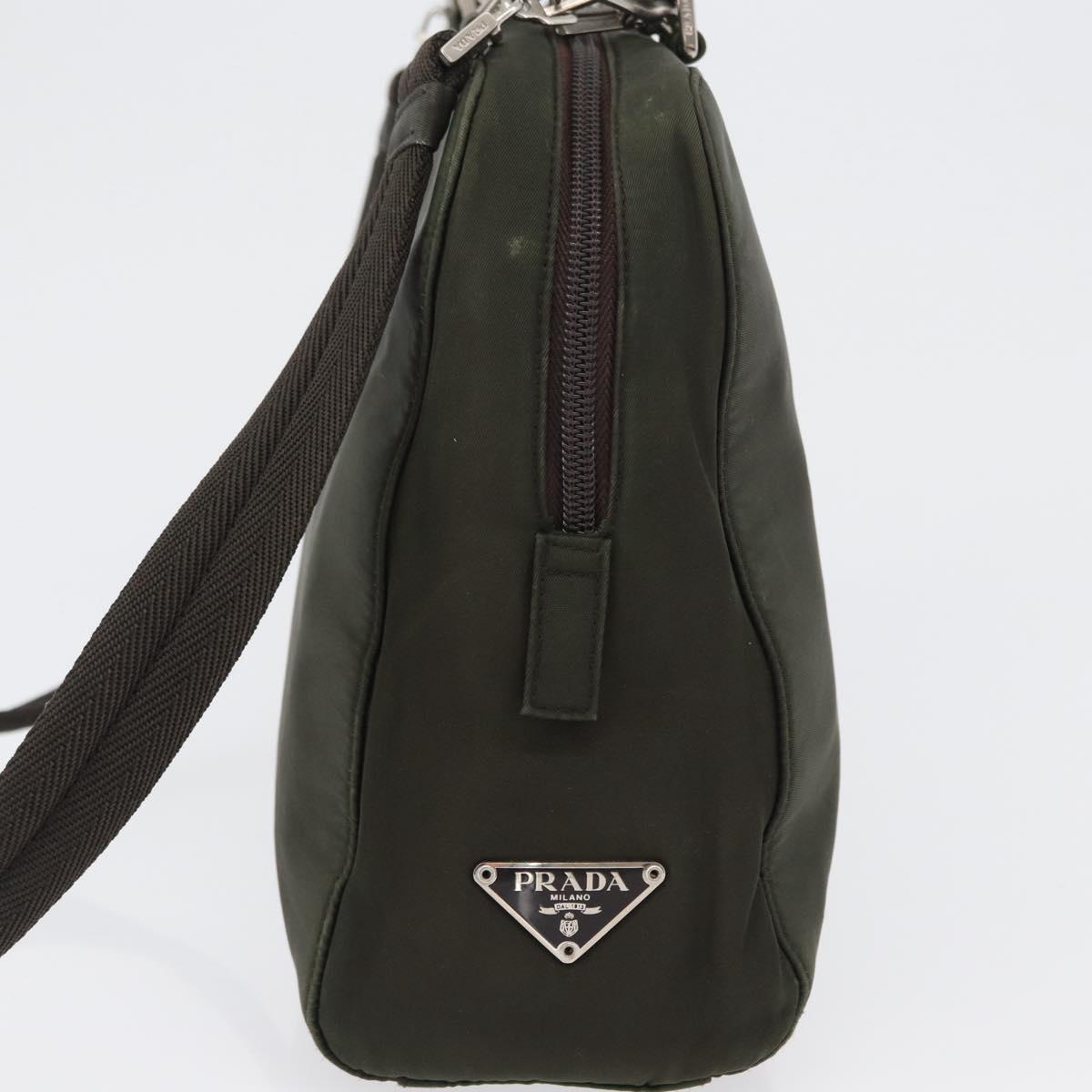 PRADA Hand Bag Nylon 2way Khaki Silver Auth bs33285