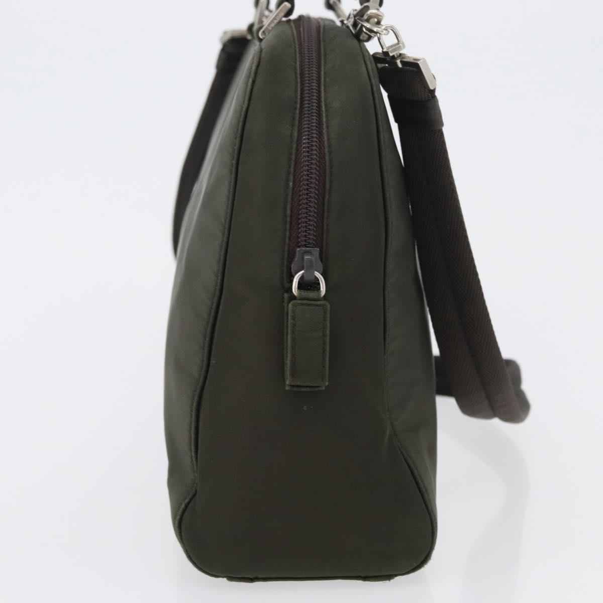 PRADA Hand Bag Nylon 2way Khaki Silver Auth bs33285