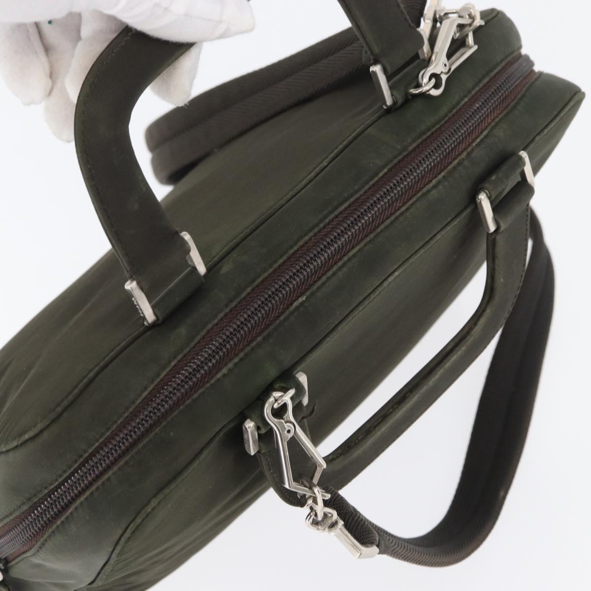 PRADA Hand Bag Nylon 2way Khaki Silver Auth bs33285