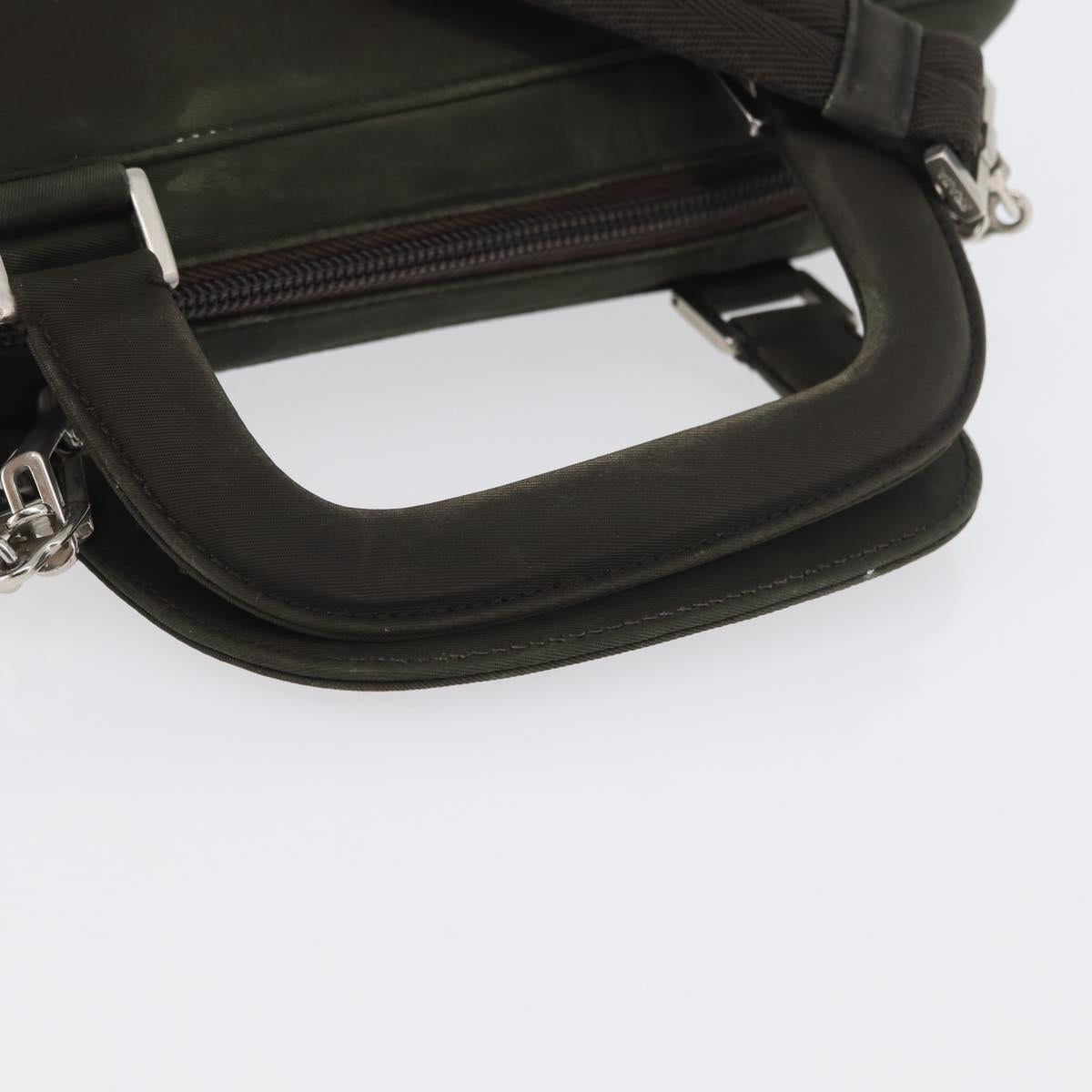 PRADA Hand Bag Nylon 2way Khaki Silver Auth bs33285