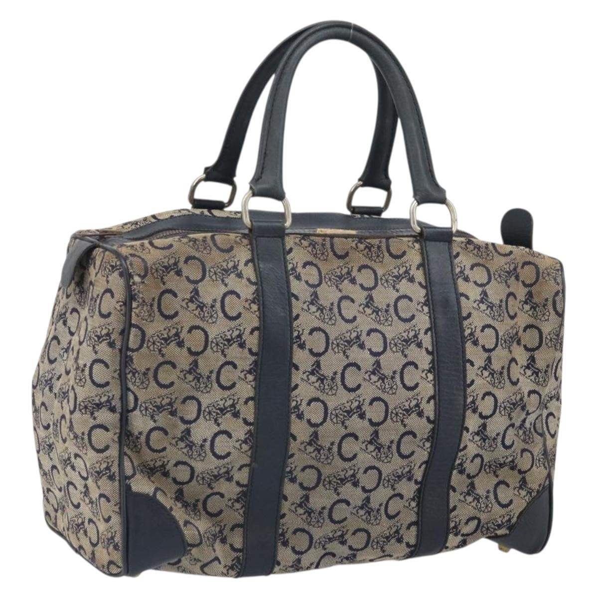 CELINE C Macadam Canvas Hand Bag Navy Gold Auth bs33286