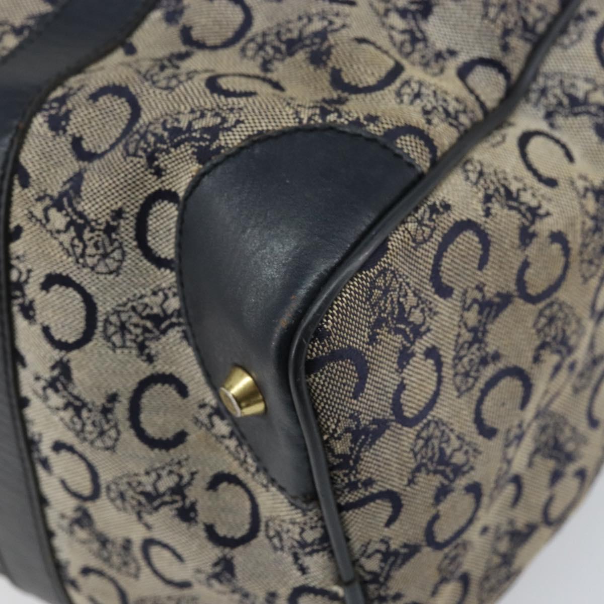 CELINE C Macadam Canvas Hand Bag Navy Gold Auth bs33286