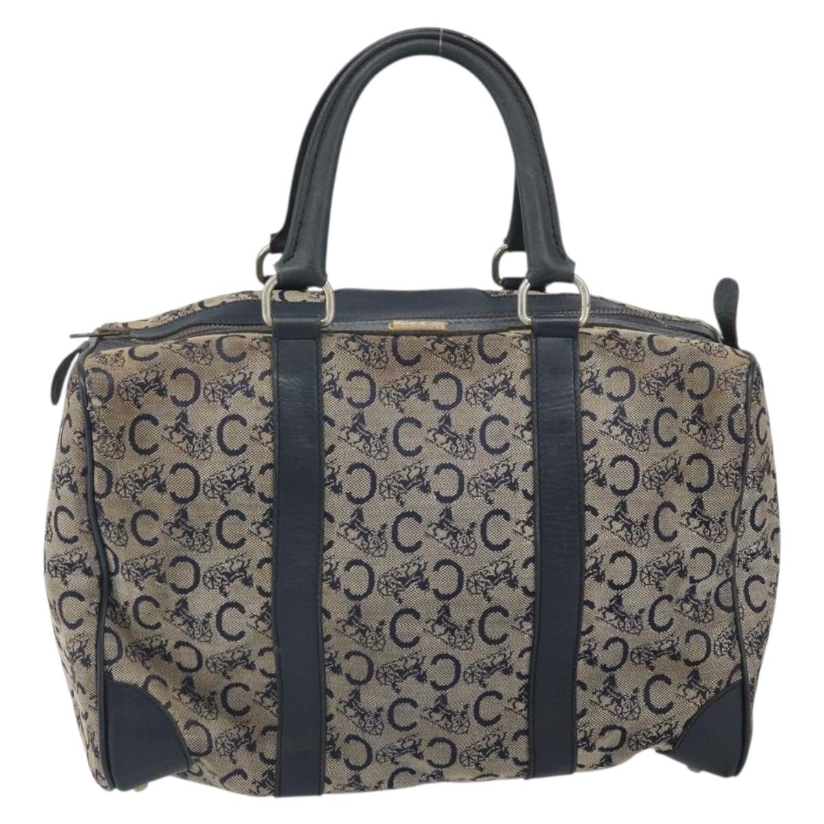 CELINE C Macadam Canvas Hand Bag Navy Gold Auth bs33286