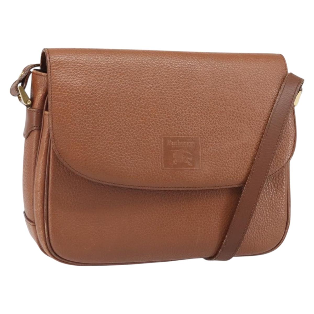 Burberrys Shoulder Bag Leather Brown Gold Auth bs33288