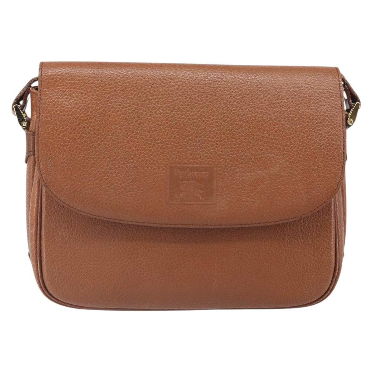 Burberrys Shoulder Bag Leather Brown Gold Auth bs33288