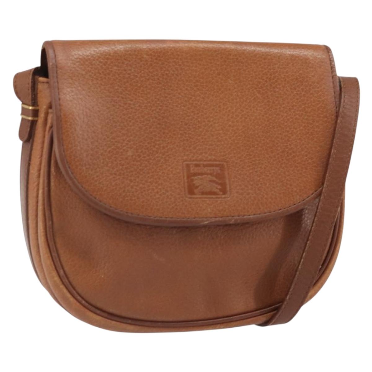 Burberrys Shoulder Bag Leather Brown Gold Auth bs33289
