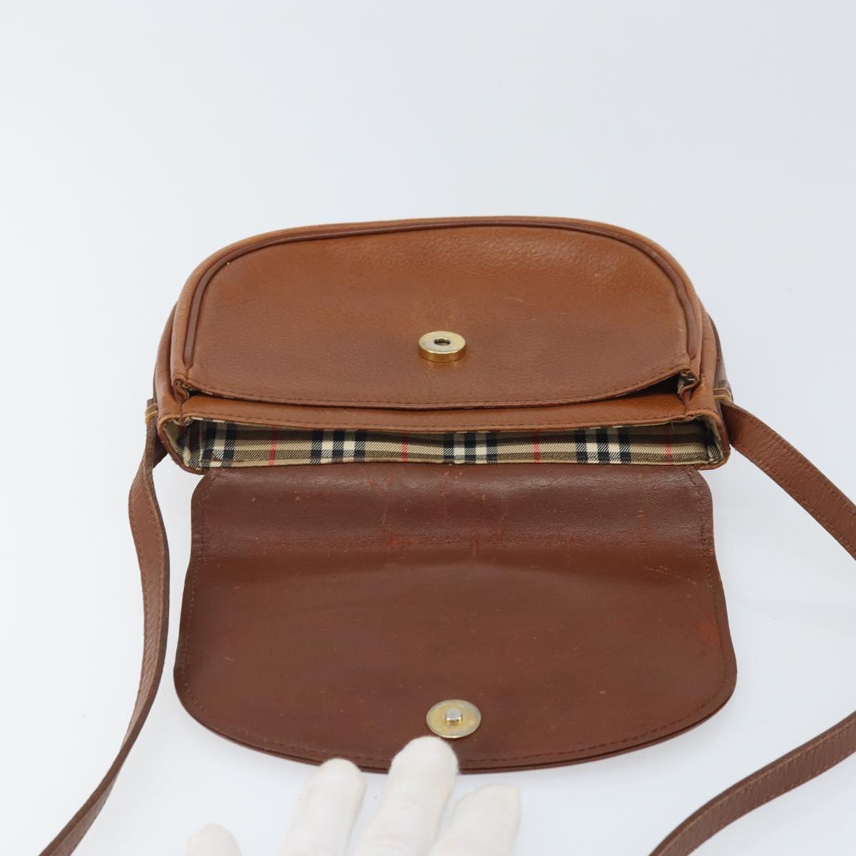 Burberrys Shoulder Bag Leather Brown Gold Auth bs33289