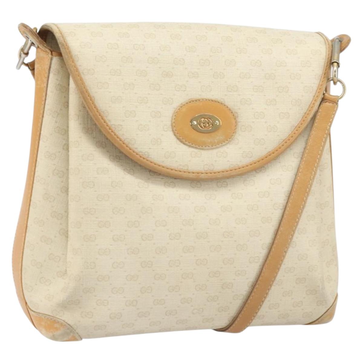 GUCCI Micro GG Supreme Shoulder Bag PVC White Gold Auth bs33291