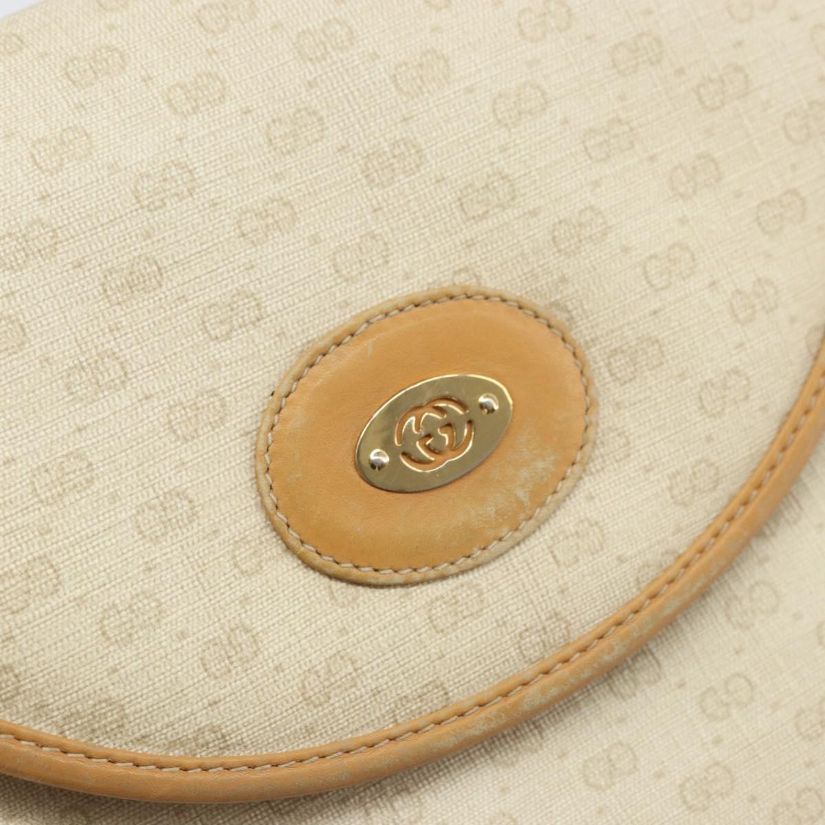 GUCCI Micro GG Supreme Shoulder Bag PVC White Gold Auth bs33291