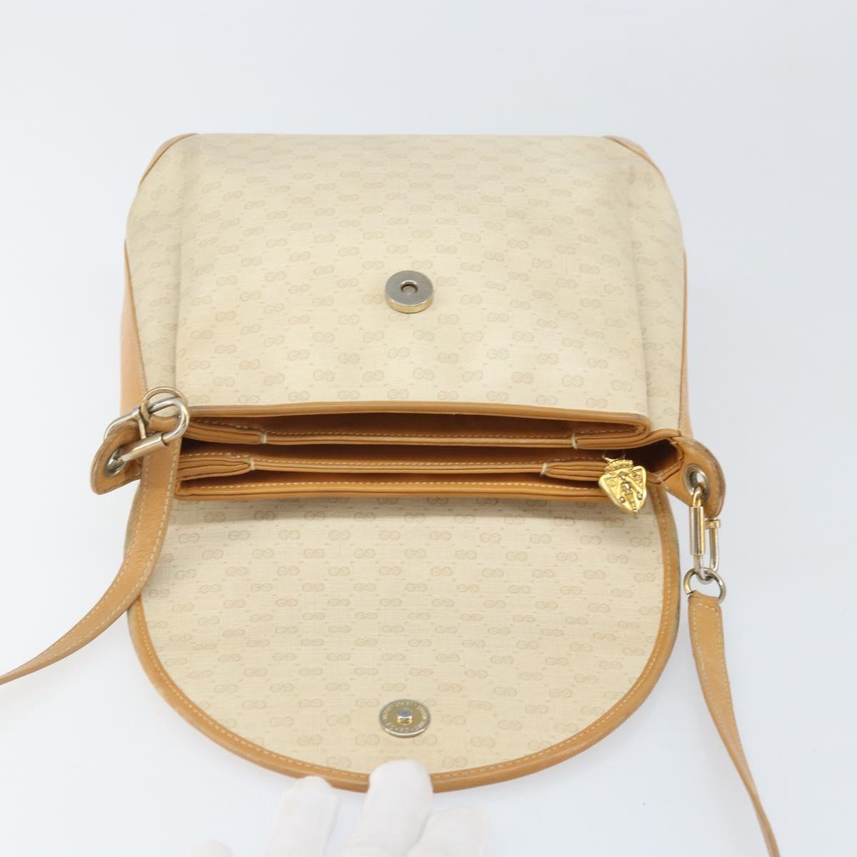 GUCCI Micro GG Supreme Shoulder Bag PVC White Gold Auth bs33291