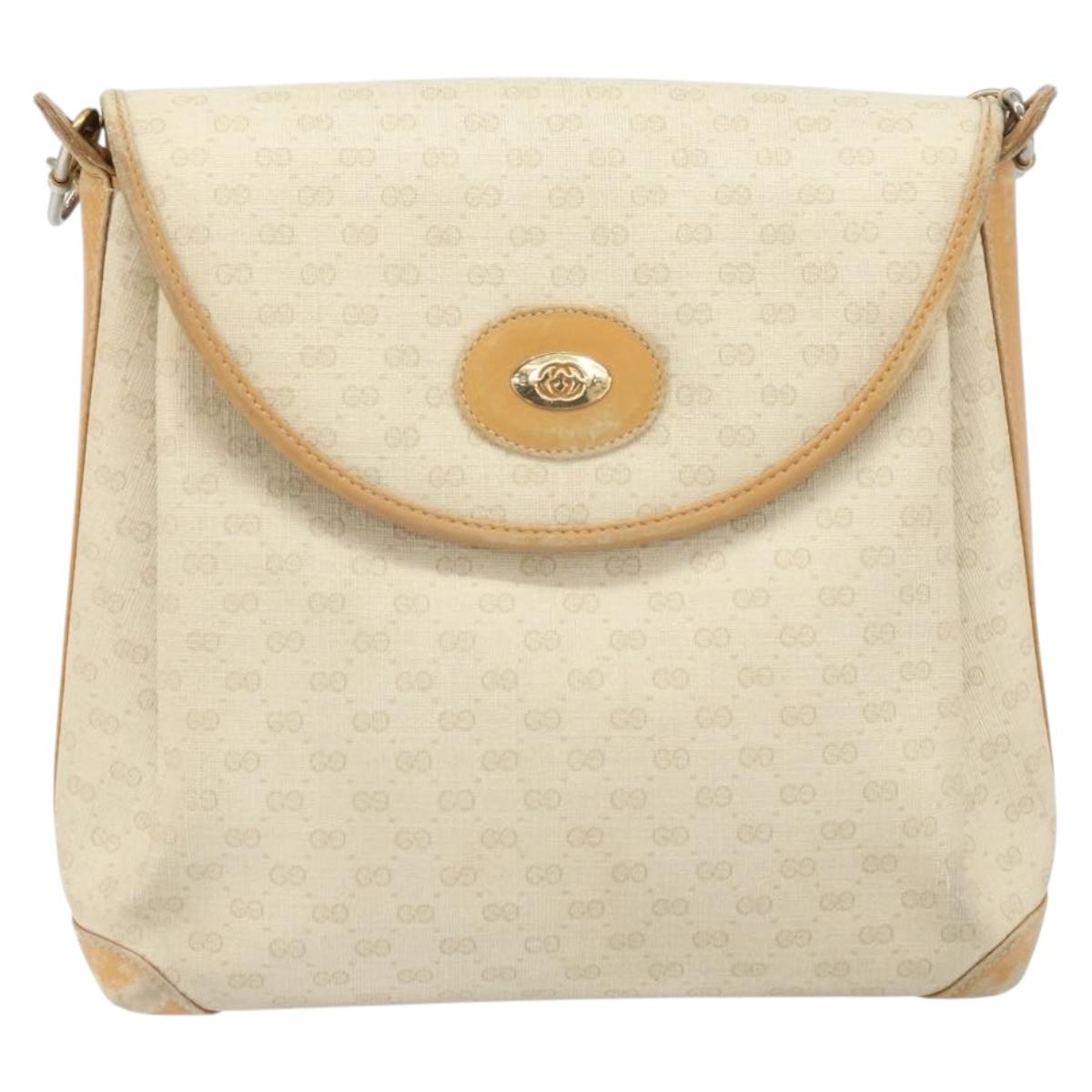 GUCCI Micro GG Supreme Shoulder Bag PVC White Gold Auth bs33291
