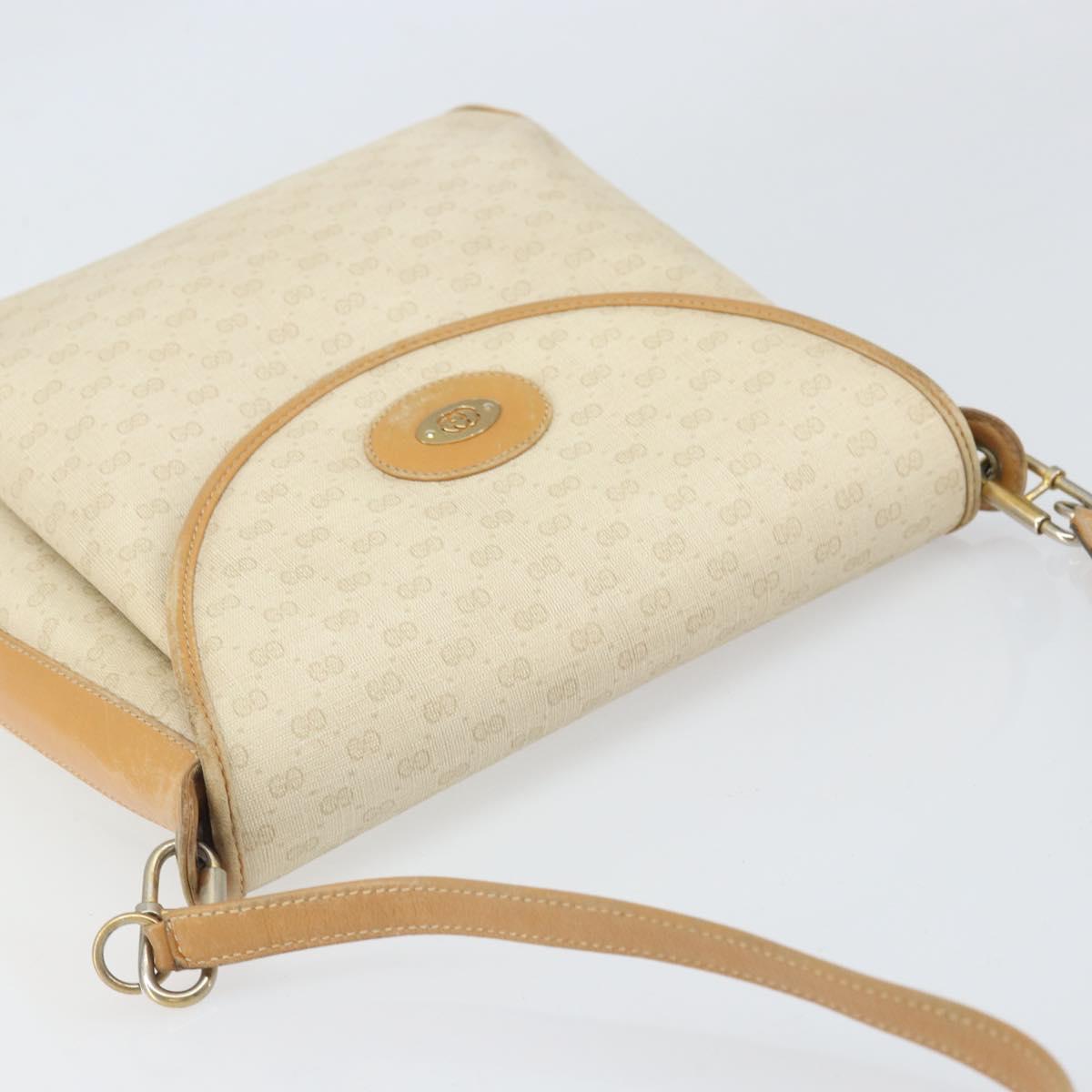 GUCCI Micro GG Supreme Shoulder Bag PVC White Gold Auth bs33291