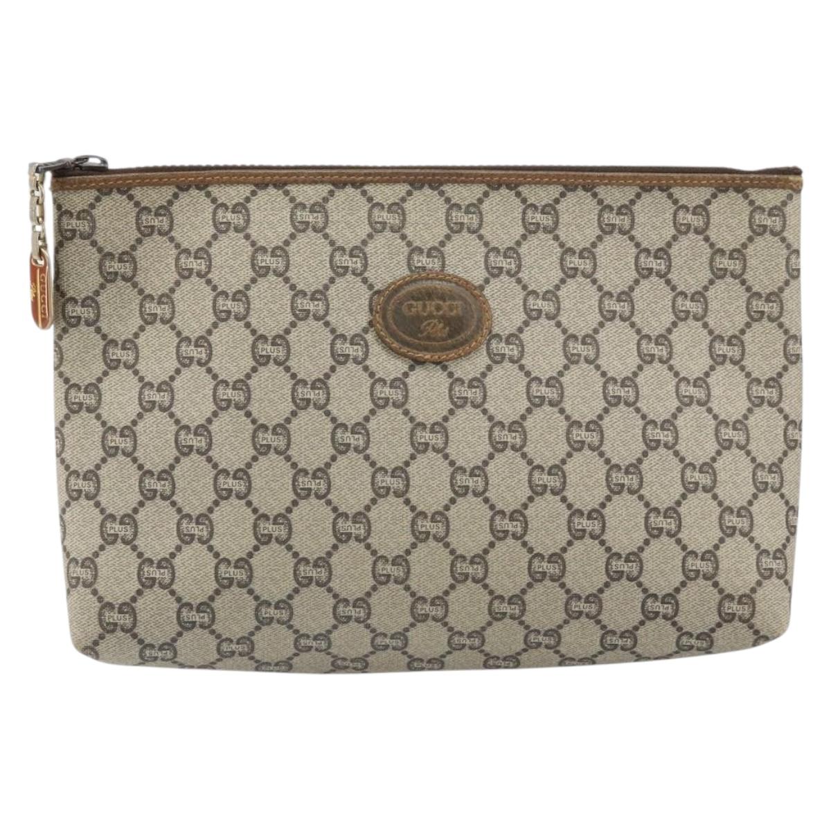GUCCI GG Plus Supreme Clutch Bag PVC Beige Gold Auth bs33292