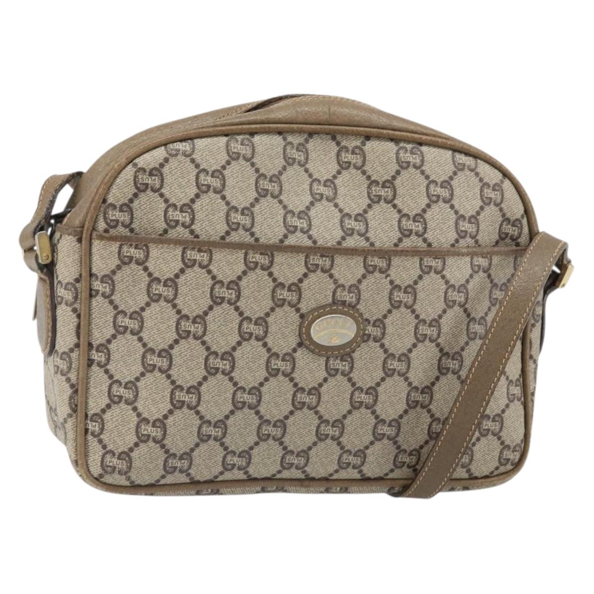GUCCI GG Plus Supreme Shoulder Bag PVC Beige Gold Auth bs33293
