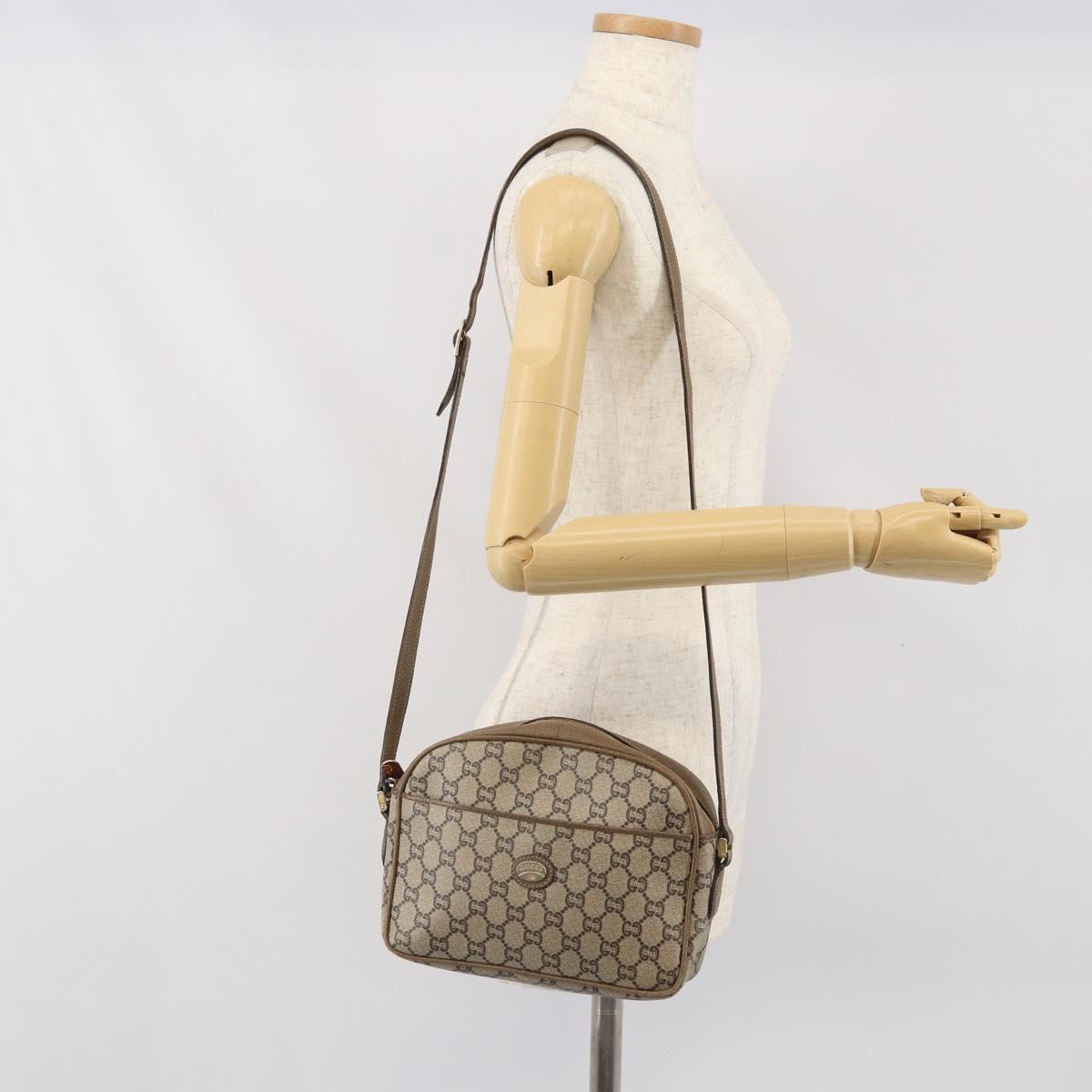 GUCCI GG Plus Supreme Shoulder Bag PVC Beige Gold Auth bs33293