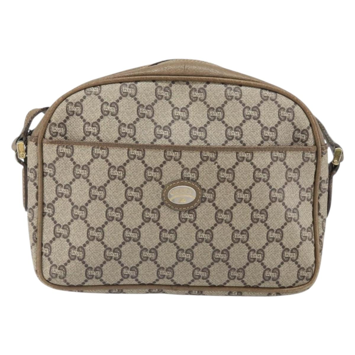 GUCCI GG Plus Supreme Shoulder Bag PVC Beige Gold Auth bs33293