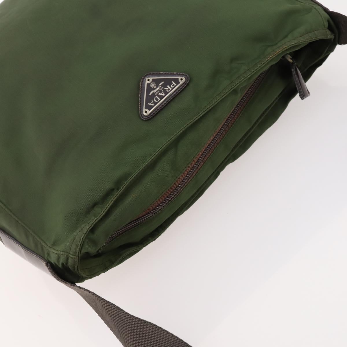 PRADA Shoulder Bag Nylon Khaki Silver Auth bs33303