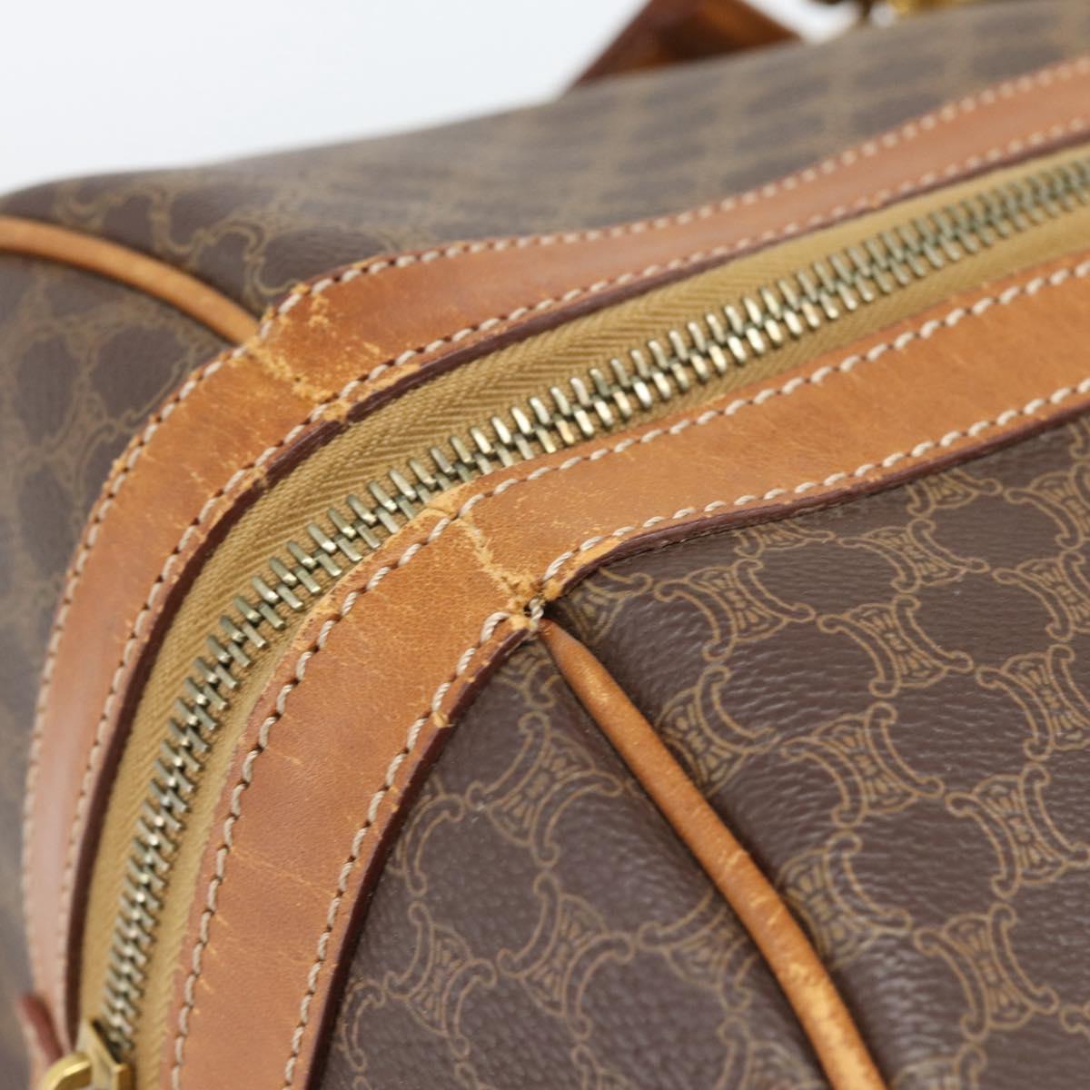 CELINE Macadam Canvas Boston Bag PVC Leather Brown Gold Auth bs33306