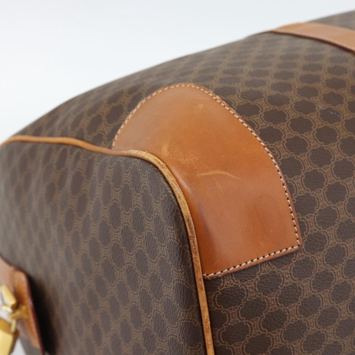 CELINE Macadam Canvas Boston Bag PVC Leather Brown Gold Auth bs33306