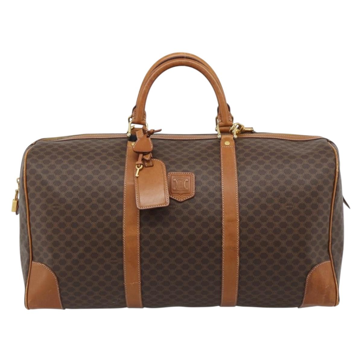 CELINE Macadam Canvas Boston Bag PVC Leather Brown Gold Auth bs33306