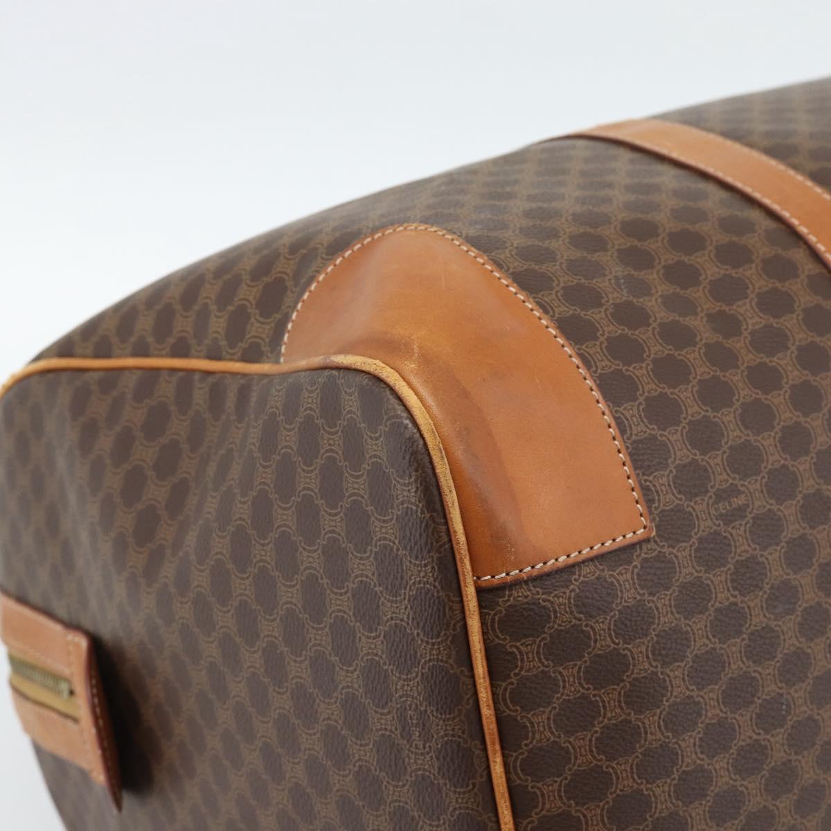 CELINE Macadam Canvas Boston Bag PVC Leather Brown Gold Auth bs33306