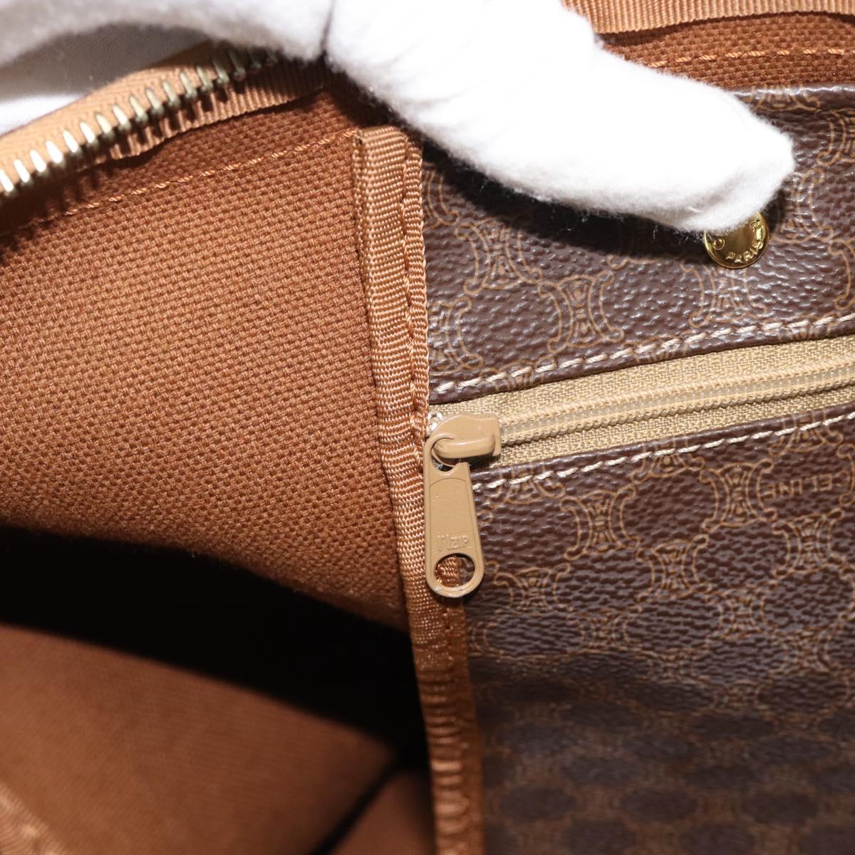 CELINE Macadam Canvas Boston Bag PVC Leather Brown Gold Auth bs33306