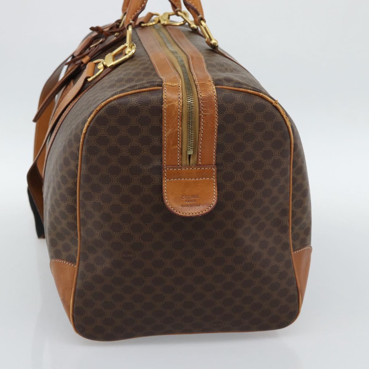 CELINE Macadam Canvas Boston Bag PVC Leather Brown Gold Auth bs33306