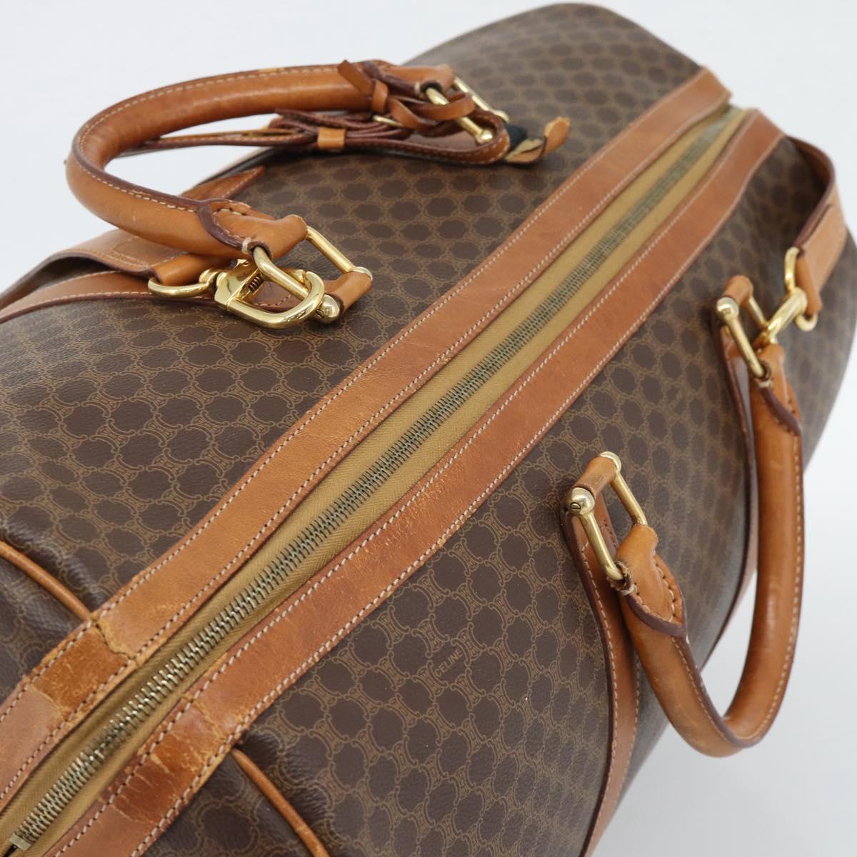 CELINE Macadam Canvas Boston Bag PVC Leather Brown Gold Auth bs33306