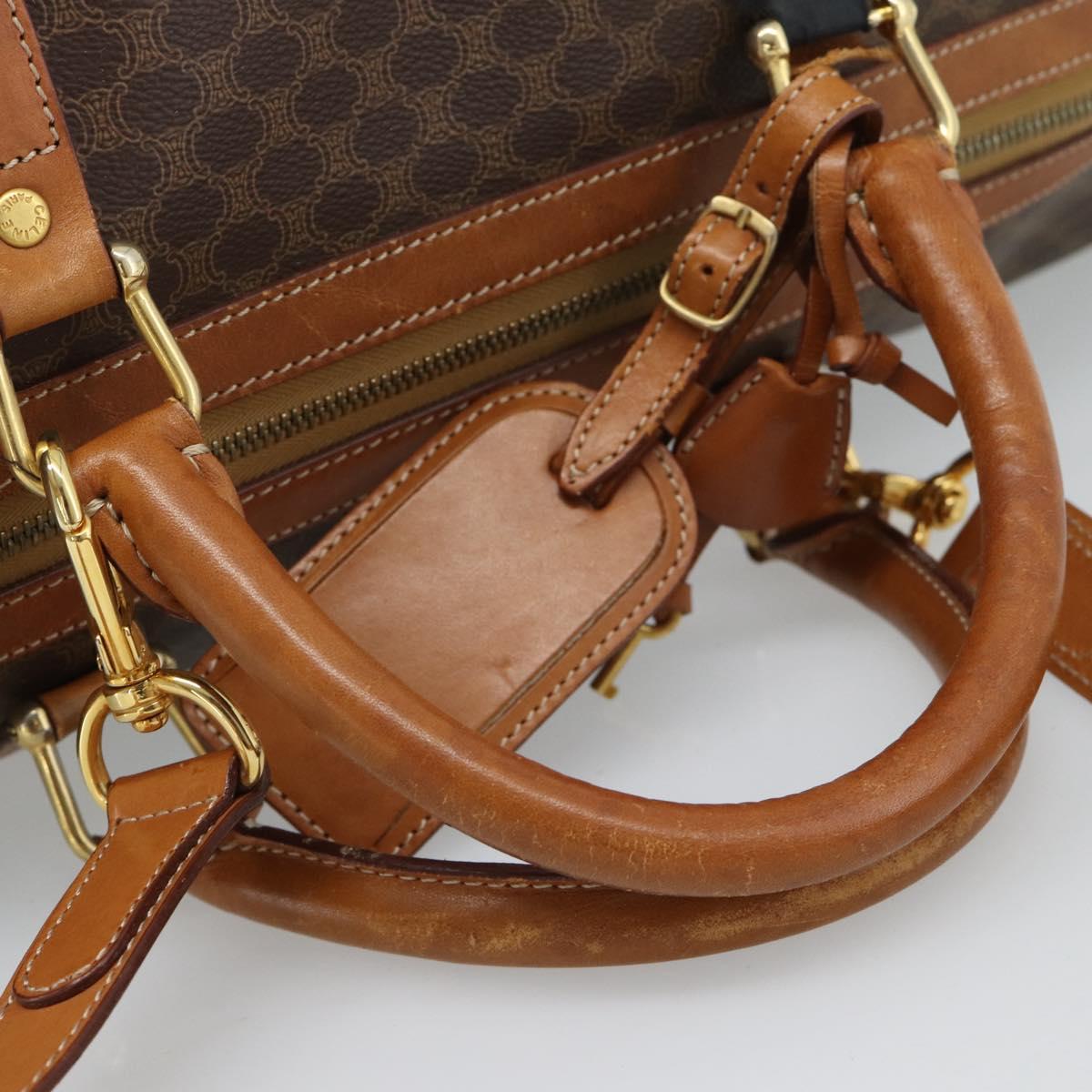 CELINE Macadam Canvas Boston Bag PVC Leather Brown Gold Auth bs33306