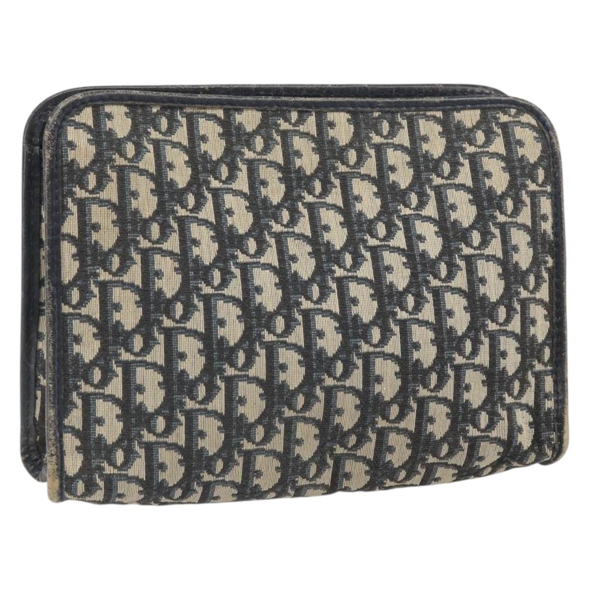 Christian Dior Trotter Canvas Clutch Bag Navy Silver Auth bs33309