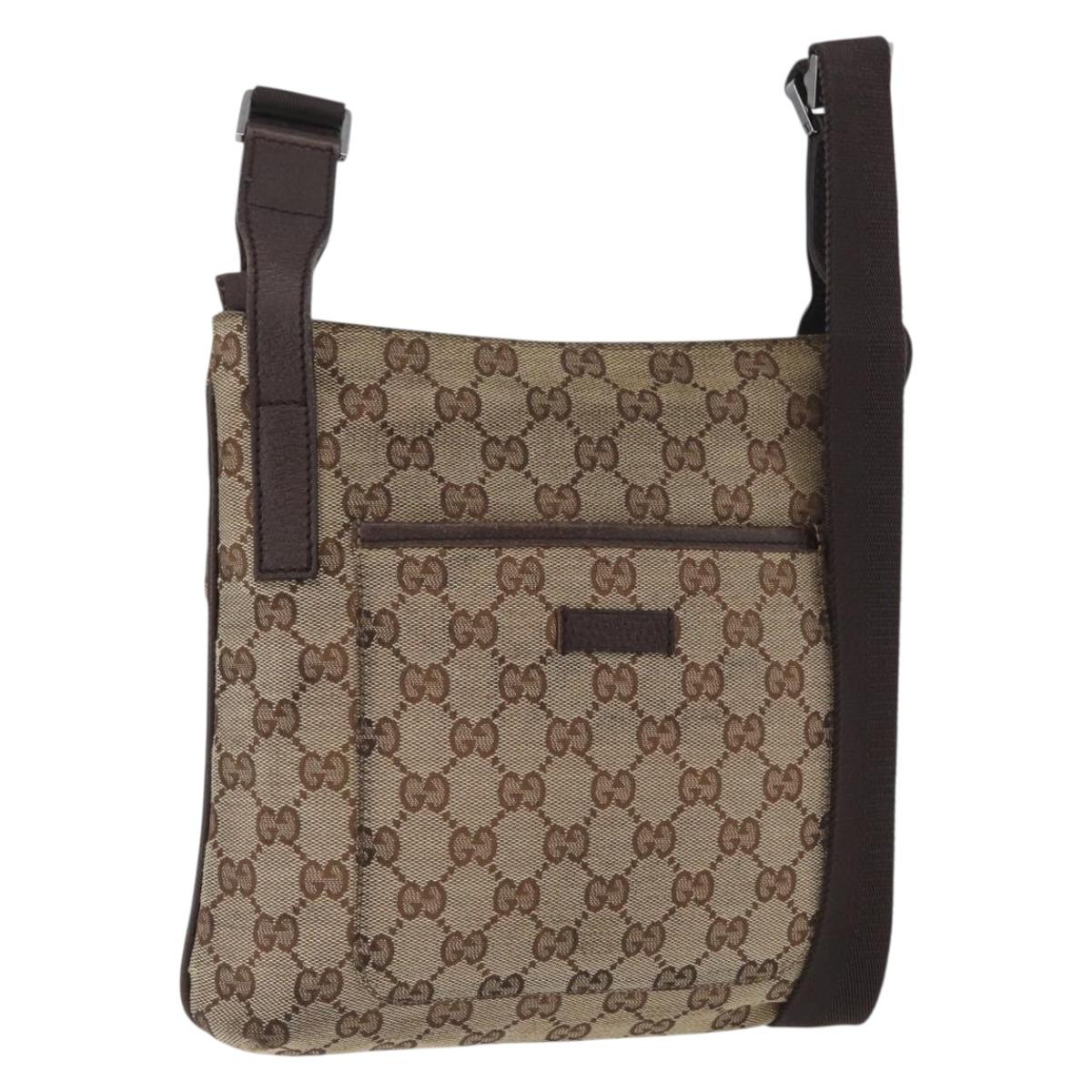 GUCCI GG Canvas Shoulder Bag Beige Silver 122793 Auth bs33310
